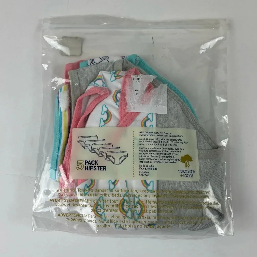 Tucker + Tate 5 Pack Hipster Underwear Girls Size 2 / 3 Rainbow Unicorn NEW